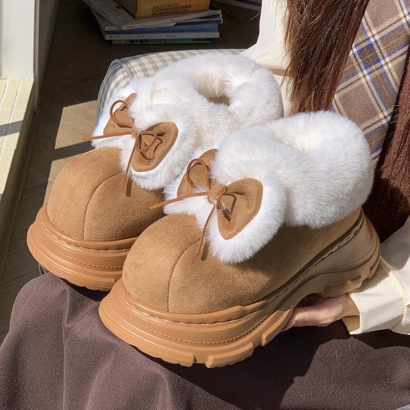 Fleece cotton slippers, cute versatile bags and cotton shoes in autumn and winter, home indoor soft-soled warm snow boots