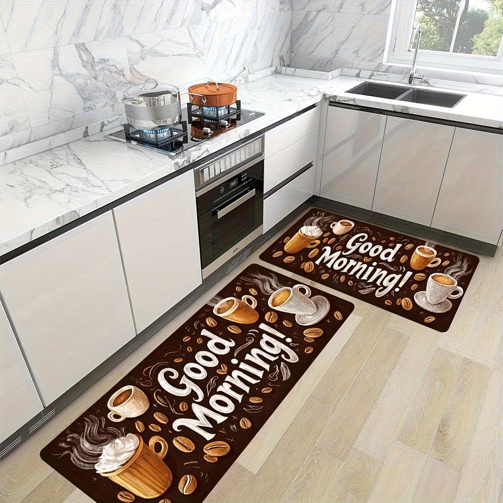 1Pcs Good Morning Vitality Print Waterproof Non-Slip Thick Cushioned Kitchen Mat Heavy Duty Comfort Standing Mat for Kitchen Bathroom