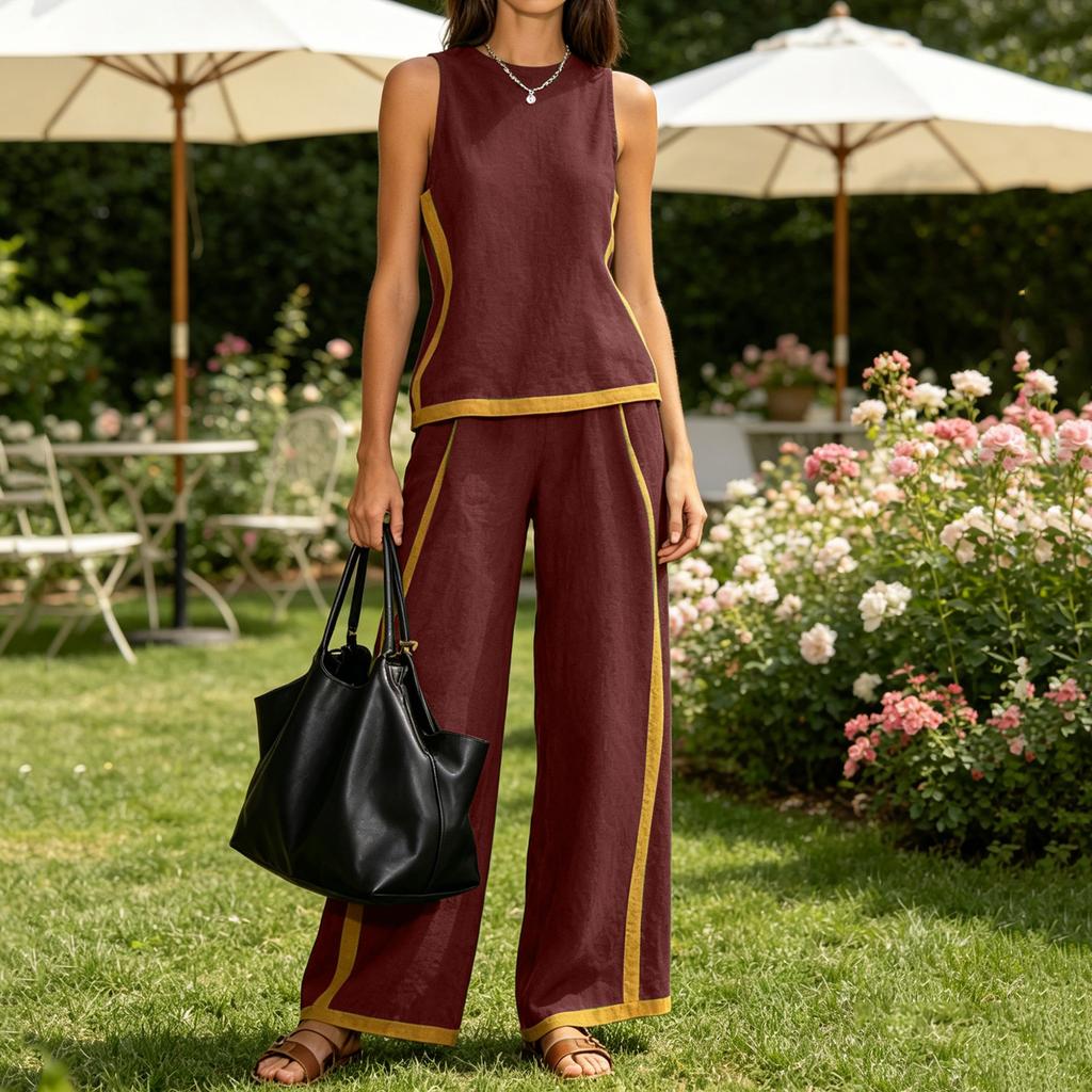 Women Sleeveless Top and Wide Leg Pants Two Piece Set Casual Summer Outfit Lightweight Comfortable Loose Fit Suitable for Daily Wear
