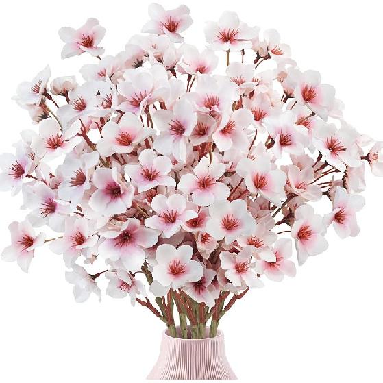 Artificial Cherry Blossom Branches, 6 Pcs Faux Silk Cherry Blossom Flowers Fake Spring Cherry Blossom Floral Stems for Vase Wedding Table 6 PCS