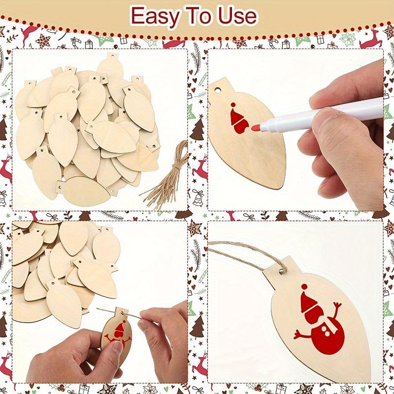 50pcs Unfinished Wooden Light Bulbs and Wooden Chips DIY Blank Christmas Wooden Hanging Decorations Hanging Ornaments for Christmas