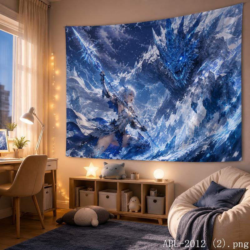 Cool Blue Galaxy Anime Girl Aesthetic Tapestry Fantasy Cartoon Wall Hanging Teen Dorm Bedroom Otaku Room Home Wall Decor