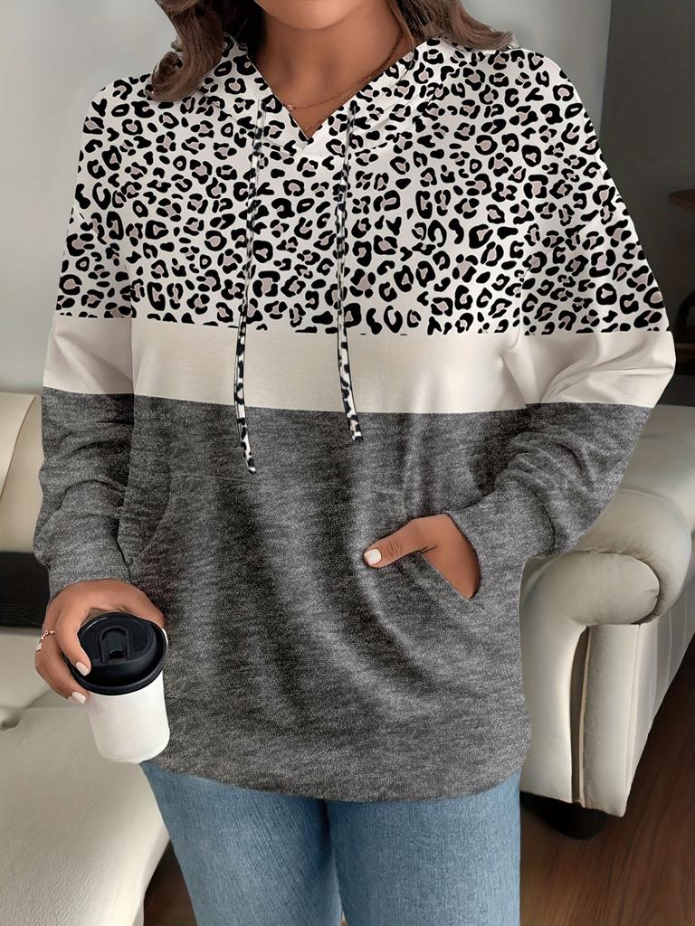 European and American Autumn and Winter Women's Hoodie Leopard Print Top Pullover Hooded Sweater
