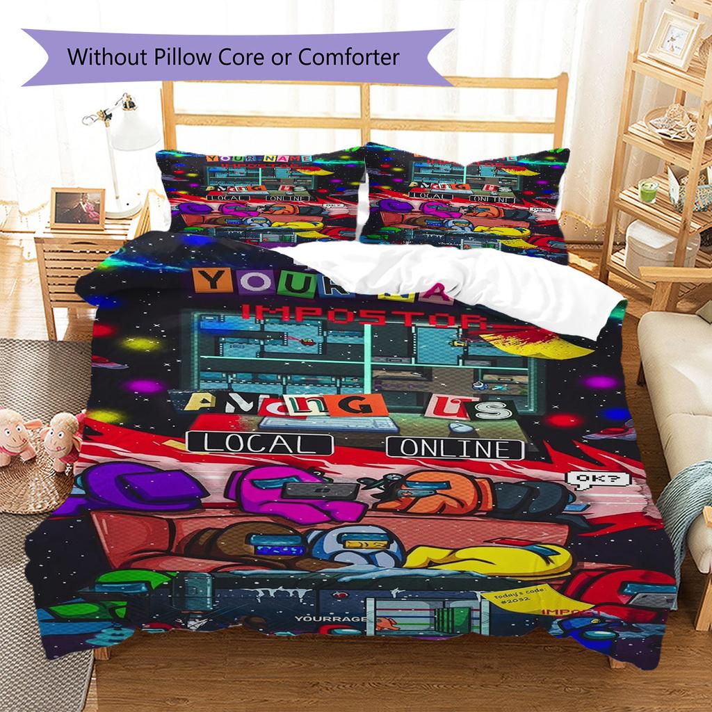 Among Us Custom Name Pattern Bedding,Quilt Set Quilt Cover Pillowcase Home Birthday Gift(1 * Duvet Cover + 2 * Pillowcase, Without Core)