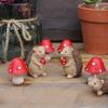 7pcs Cartoon Animal Sculpture Cute Garden Miniatures Figurine Hedgehog Mushroom Statue  Courtyard