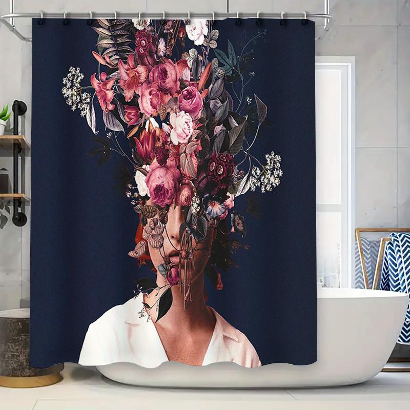

Floral Portrait Shower Curtain Botanical Flower Wall Art Bathroom Decor Vintage Nature Home Textile Tapestry Washable 90x180cm