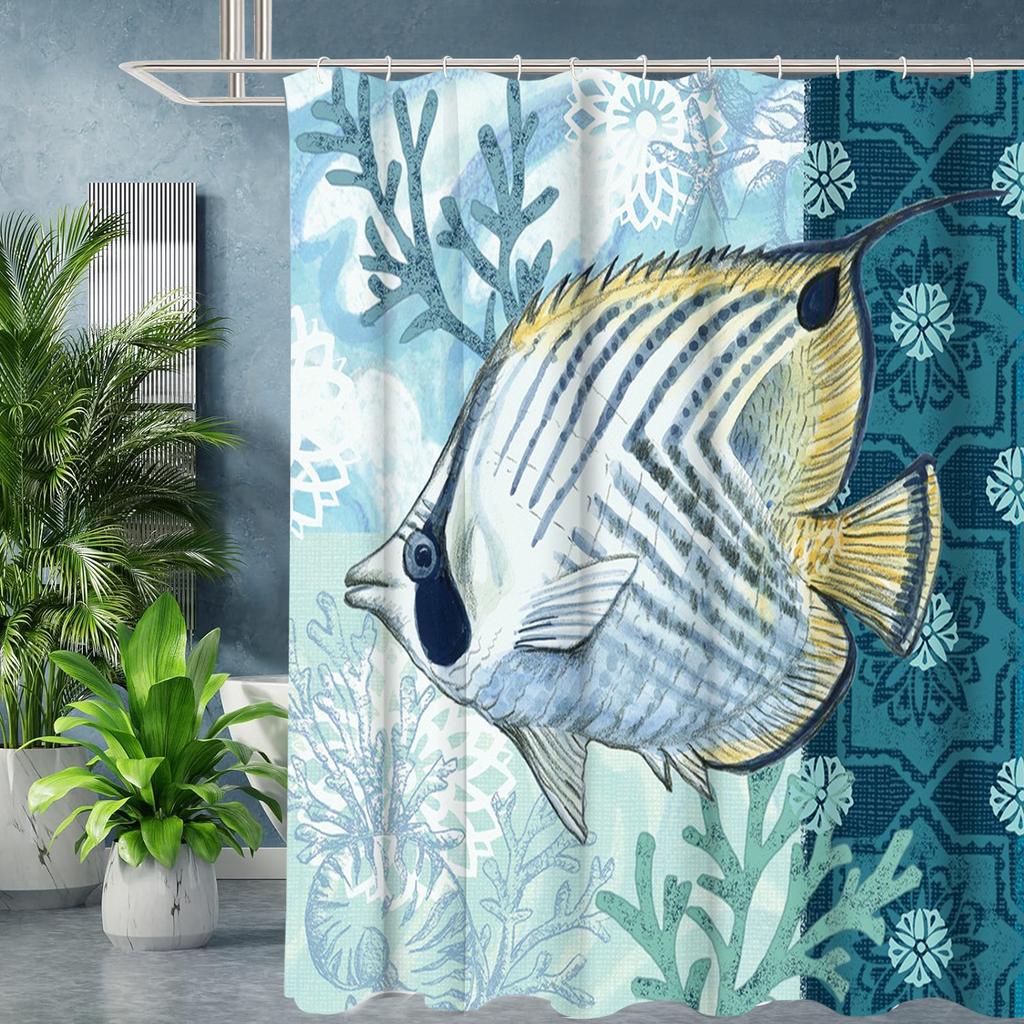 Crab Turtle Fishes Pattern Bathing Curtain  Bathroom Shower Curtain Waterproof With 12 Hooks Home Deco Free Ship