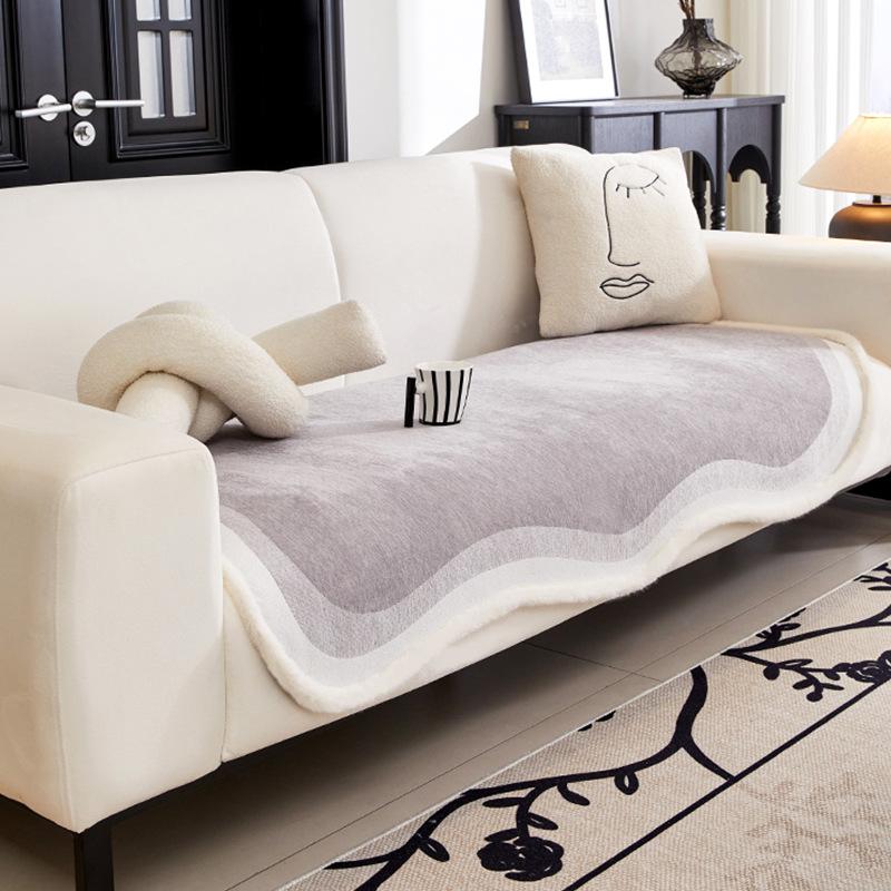 Plush Edge Special-Shaped Sofa Cushion Anti-Skid Irregular Straight Row Seat Cushion One Piece Dust-Proof Cover Universal Cover For All Seasons