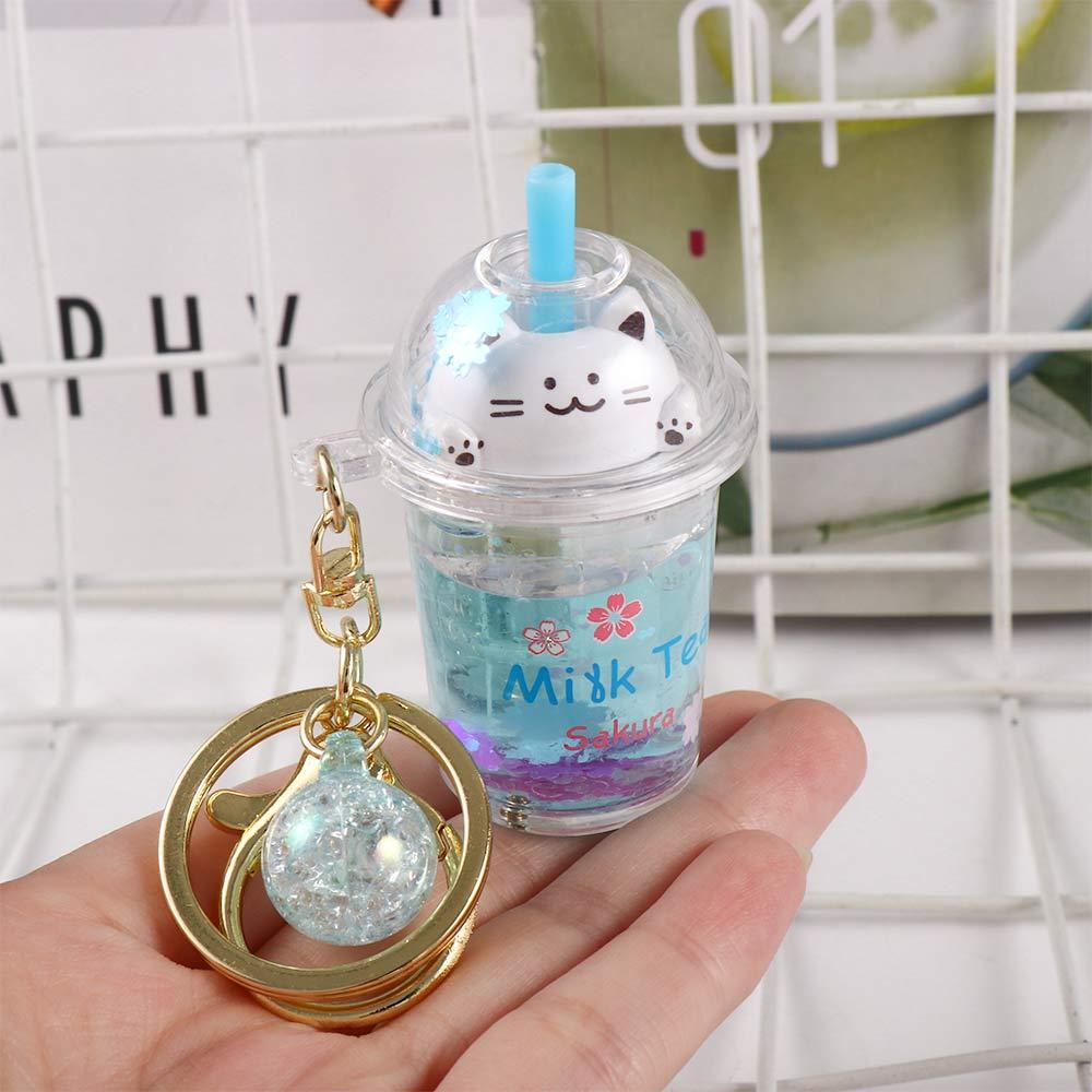 Porte-clés Sac pour femme Chat Sakura Porte-clés Porte-clés Porte-clés Bouteille de thé au lait Porte-clés de voiture