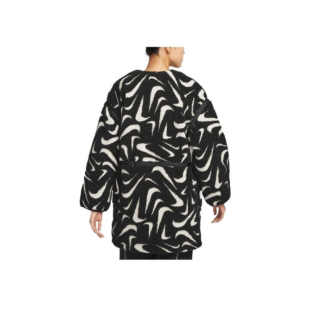 Nike Casual Loose Plush Jacket Women Jackets Black White FV8026-010