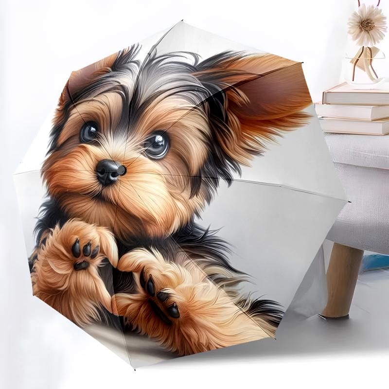 1pc Sturdy 8-Bone Auto Umbrella, Yorkshire Terrier Dog Umbrella, Digital Printed, Foldable Umbrella for On-the-Go Outdoor Use