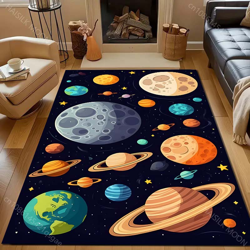 Universe Planet Earth Sun Printed Cartoon Carpet for Bedroom Living Room Bedside Sofa Floor Mat Modern Home Decor Area Rug