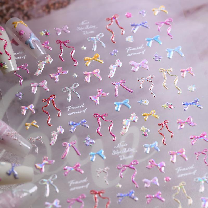 1 Sheet 3D Spring Flower Series Nail Stickers Colorful Rose Bouquet Nail Decal Self-Adhesive Daisy Ribbon Bow Manicure Sticker