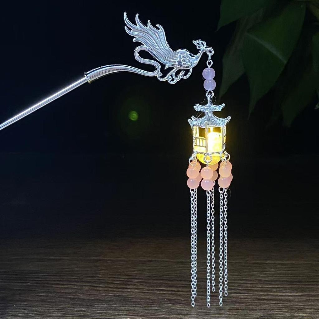 Ancient Style Luminous Hairpin: High-End Alloy Lantern Design for Hanfu Skirts