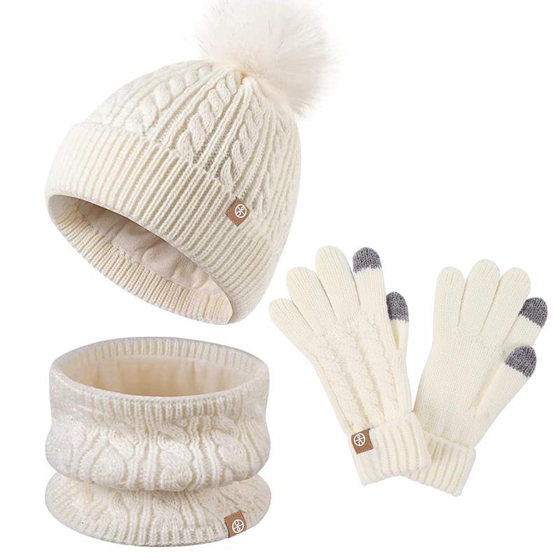Kinder Winter Bommelmütze, Schal und Handschuhe Set – Fleecegefüttert, Warm, Gestrickter Komfort