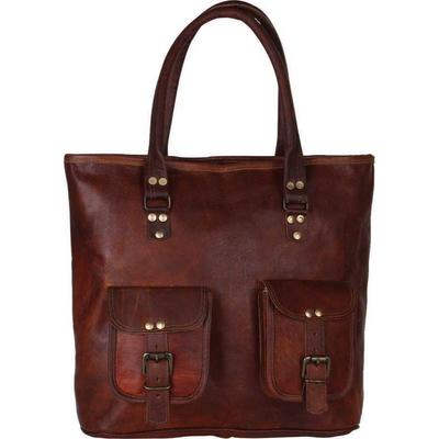 Women's Genuine Goat Leather Tote Shopping Handmade Bag Handbag
