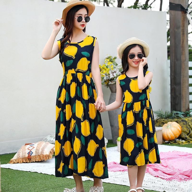 Children's Cotton Dress Summer Dress Family Foreign Style Floral Princess Dress Girls Beach Strap Dress