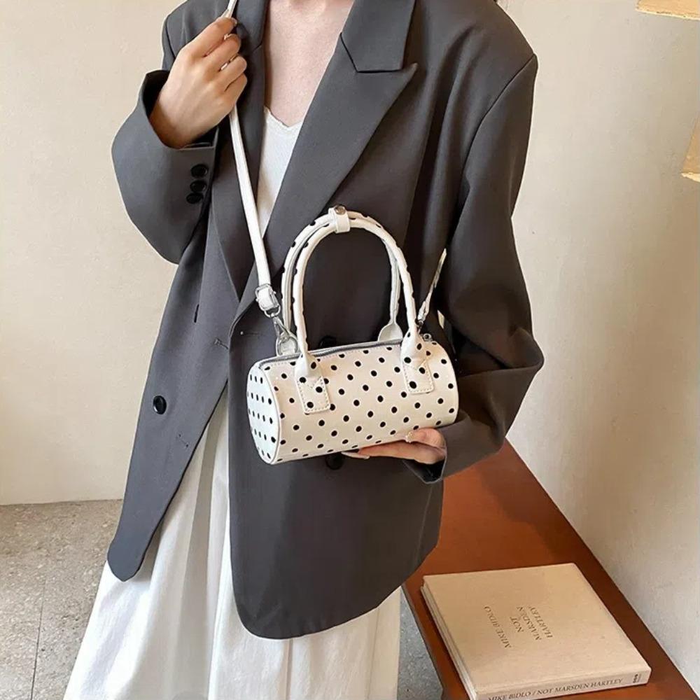 Fashion Handbag Shoulder Bag PU Leather Barrel Shape Crossbody Bag Polka Dot Mini Top Handle Purse for Women