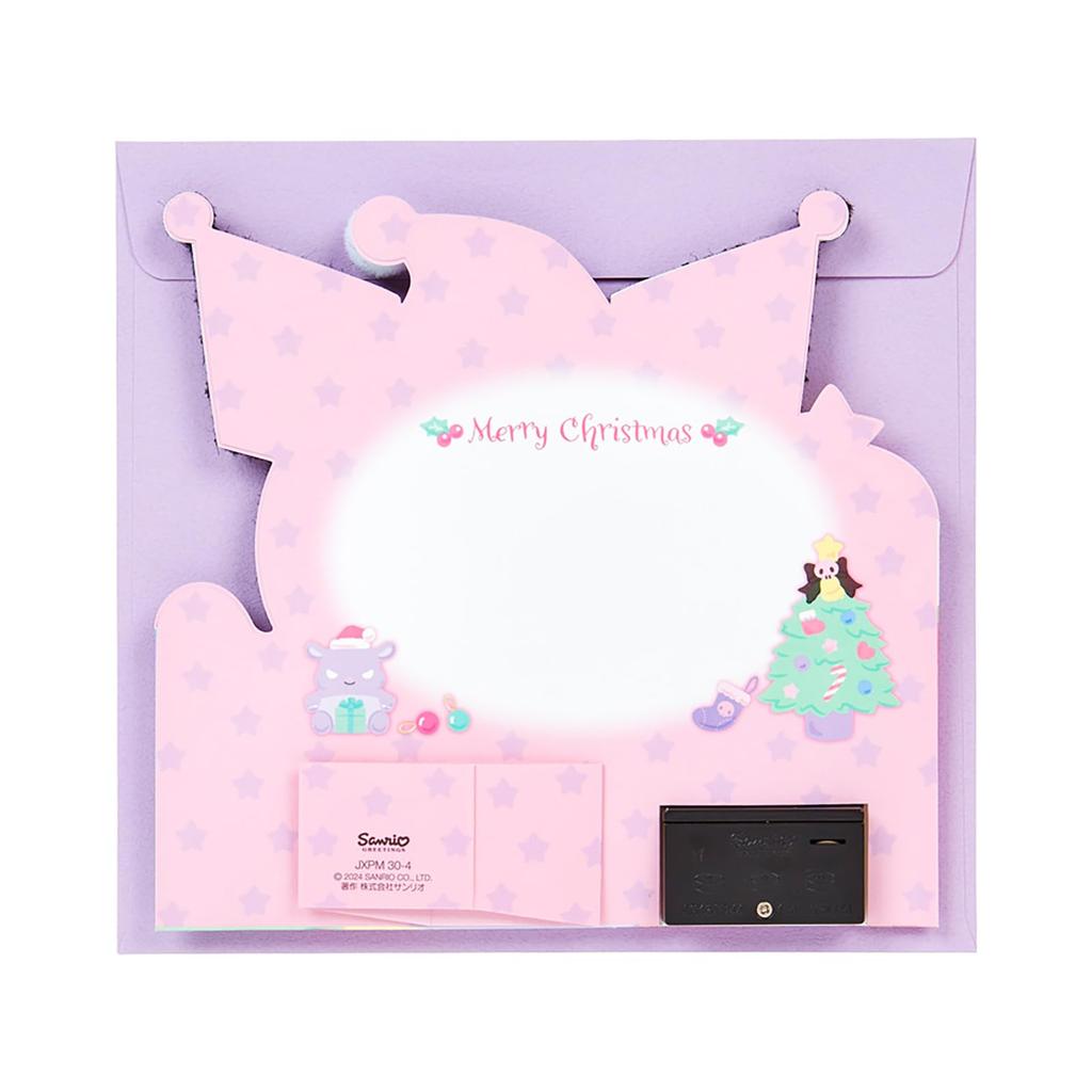Felicitare de Crăciun Sanrio cu melodie luminoasă, felicitare cu mesaj pufos Kuromi, 109975 și JXPM30-4