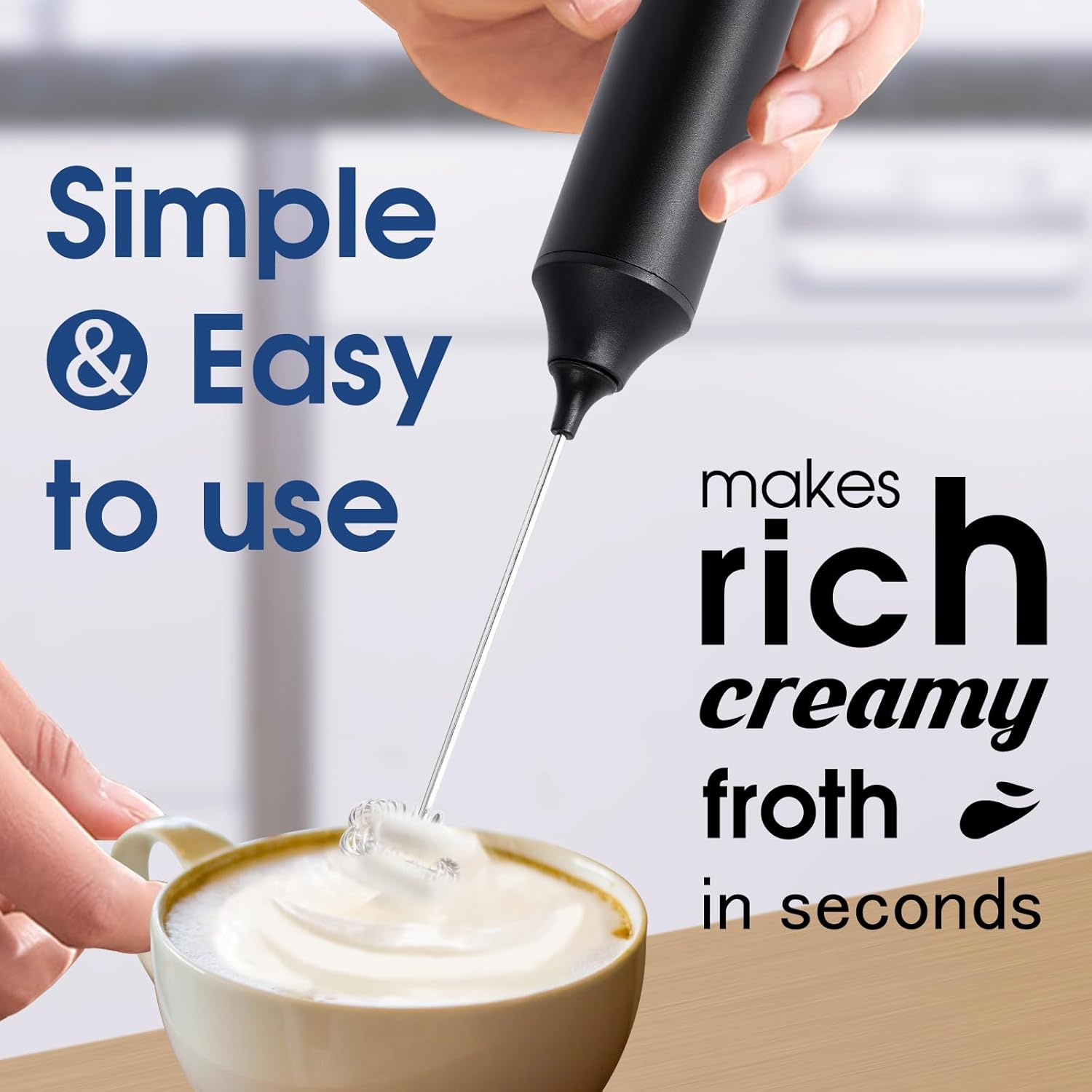 MF05 Rechargeable Milk Frother USB Charging Handheld Foam Maker with Stainless Balloon Whisk for Cappuccino, Latte, Bulletproof Coffee, Keto Diet,