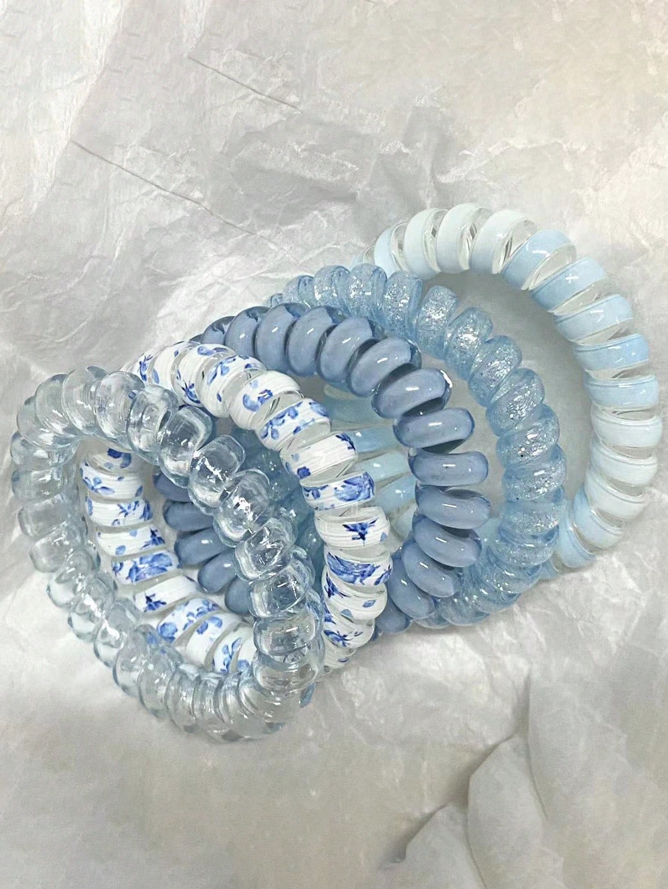 

5pcs Blue Tone Ditsy Floral Elastic Hair Scrunchies For Women, Sweet & Cute, Versatile, Elegant, Minimalist, Suitable For Daily Wear, Casual one-size