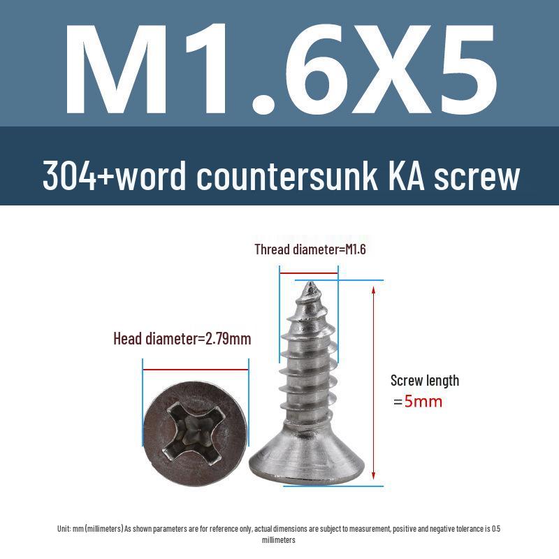 Yigu 304 Stainless Steel Phillips Flat Head Self-Tapping Screws M1-M2.5