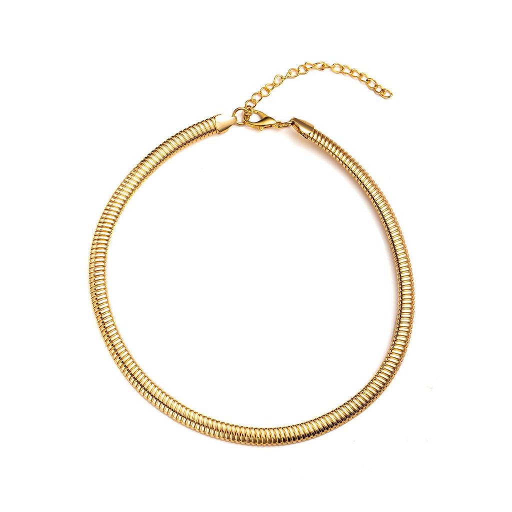 Gold Snake Bone Thick Clavicle Necklace for Women - High-End, Fashionable, Exaggerated Ribbed Design