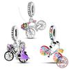Romantic Bicycle Lover Charms Beads Real Copper Colorful Bike Pendants Original Accessories Bracelets Diy Jewelry Gift