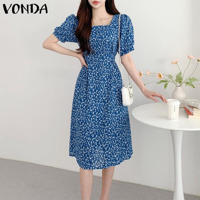 

VONDA женское платье миди с коротким рукавом и квадратным вырезом с цветочным принтом
