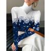 Women's Cheongsam Collar Long-sleeved T-shirt with Snowflake Falling Positioning Pattern Print
