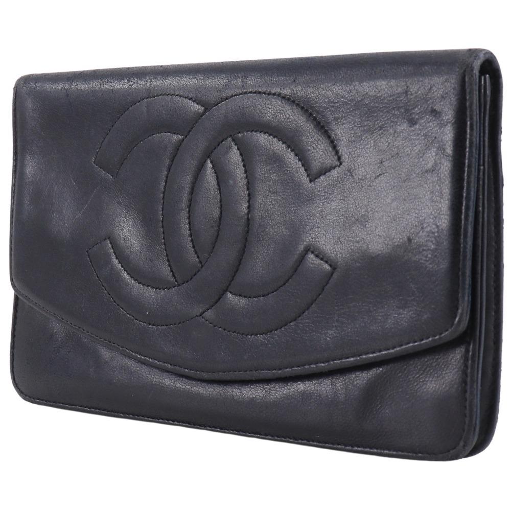 Chanel COCO Mark Purse Vintage Black Lambskin Women Used