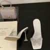 Fashion Square-Toed High Heels For Women, French Roman Sandals, Fashionable Transparent High-Heeled Slippers For Spring/Summer 2025