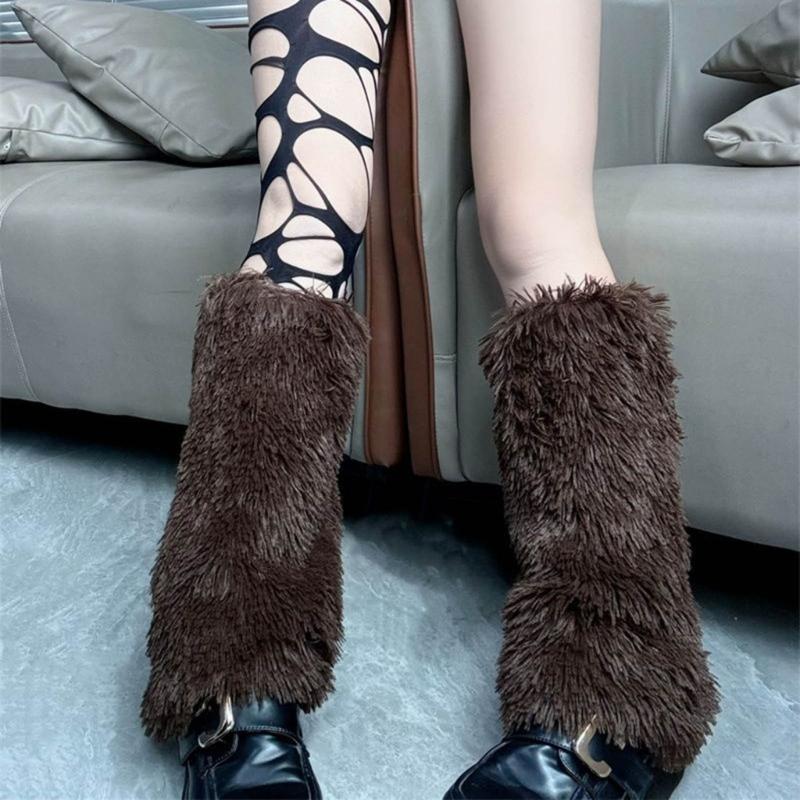 Rainbow Plush Leg Warmer for Trendy Party Costume Colorful Furry Fuzzy Boot Covers Leg Gaiters Footless Socks Streetwear