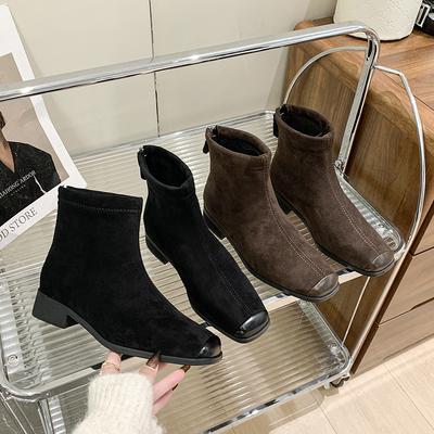 Botines de Tobillo de Moda para Mujer Tacones Bajos Gruesos Moda Ante Zapatos Casuales Mujer Invierno Nuevo 2025 Tendencia Diseñador Acogedor Nieve Botas De Mujer