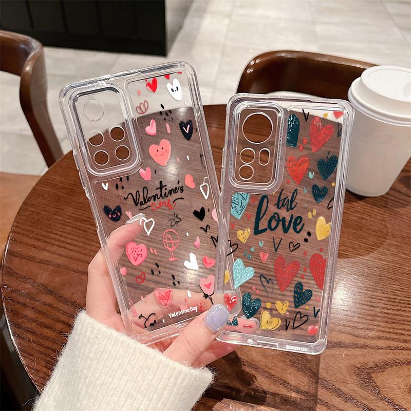 

Чехол для телефона для пары для Xiaomi 13T Poco X5 11 Lite, чехол на День Святого Валентина, Redmi Note 12 4G 11 10 Pro Max, противоударный цвет, прозрачный мягкий чехол с сердечком любви Xiaomi 13T
