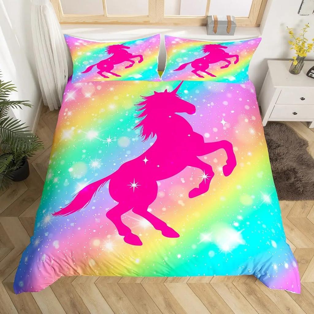 Comforter Kawaii Cartoon Unicorn Girly Fantasy Star Moon Galaxy Bedding Set Twin Queen Size Microfiber Comforter