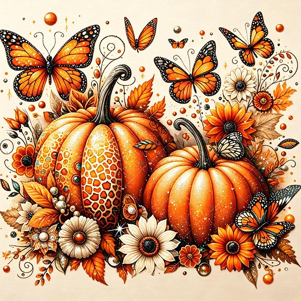 5D Diamond Painting Pumpkin Butterfly Kit DIY Craft Home Wall Decor Autumn Art Set
