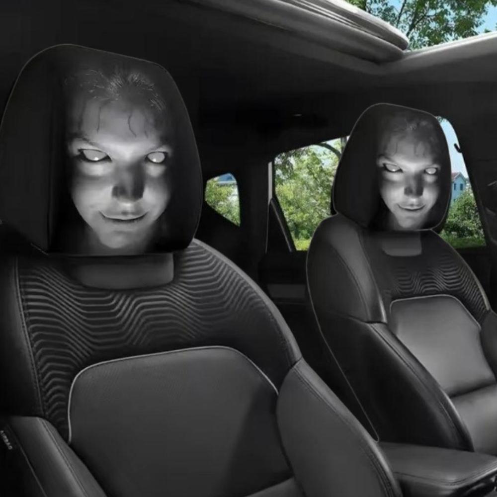 2Pcs Halloween Horror Face Printed Car Headrest Covers Soft Polyester Washable Universal Elastic Dustproof Protective Cushion