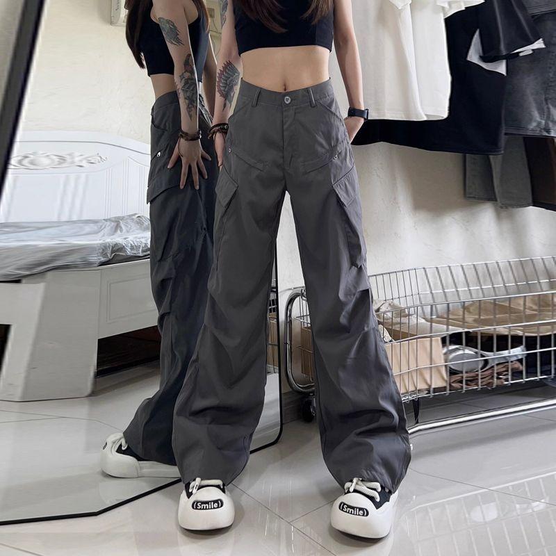Spring Summer American Style Cargo Pants for Women Loose Hot Girl Inspired Retro Micro Flared Straight Leg Casual Long Trousers
