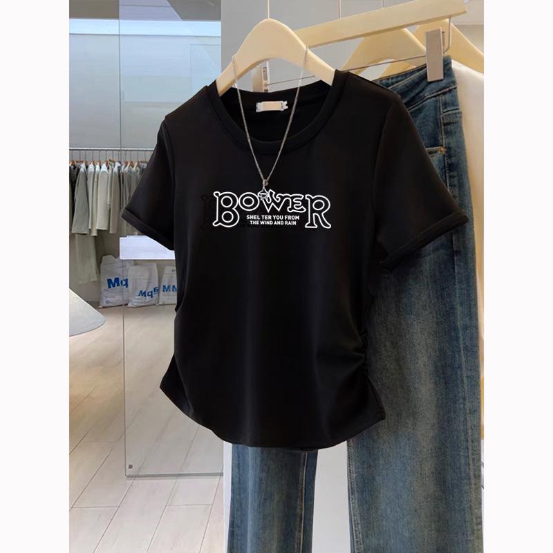 

Women s Short-Sleeve Letter Block Cotton T-Shirt, Korean Style Spring 2025 Trend S (70-95 Jin)