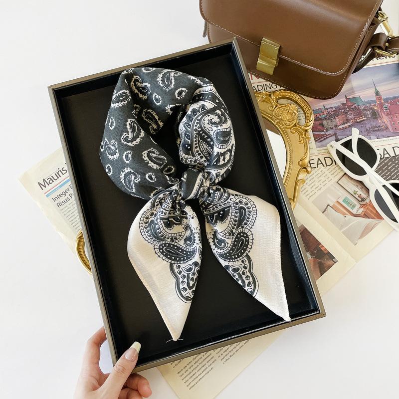 Decorative Small Square Scarf 71CM Simulated Silk Scarf Spring and Autumn Headscarf Neck Protection Cotton and Linen Scarf Scarf Tied Silk Scarf