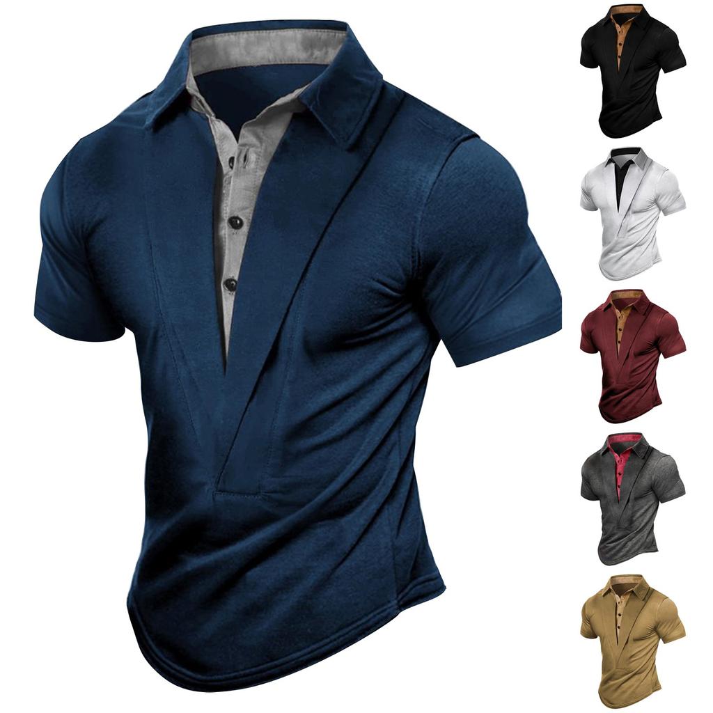 Summer Men's Outdoor Retro Casual Shirt Standing Neck Short Sleeve T-shirt