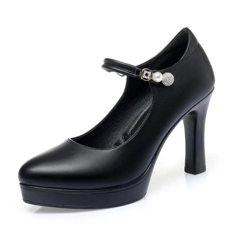 9cm Elegant Comfortable Shallow Soft Leather Shoes Platform Pumps Women 2025 Fall Block High Heels Shoes for Office Model Dress