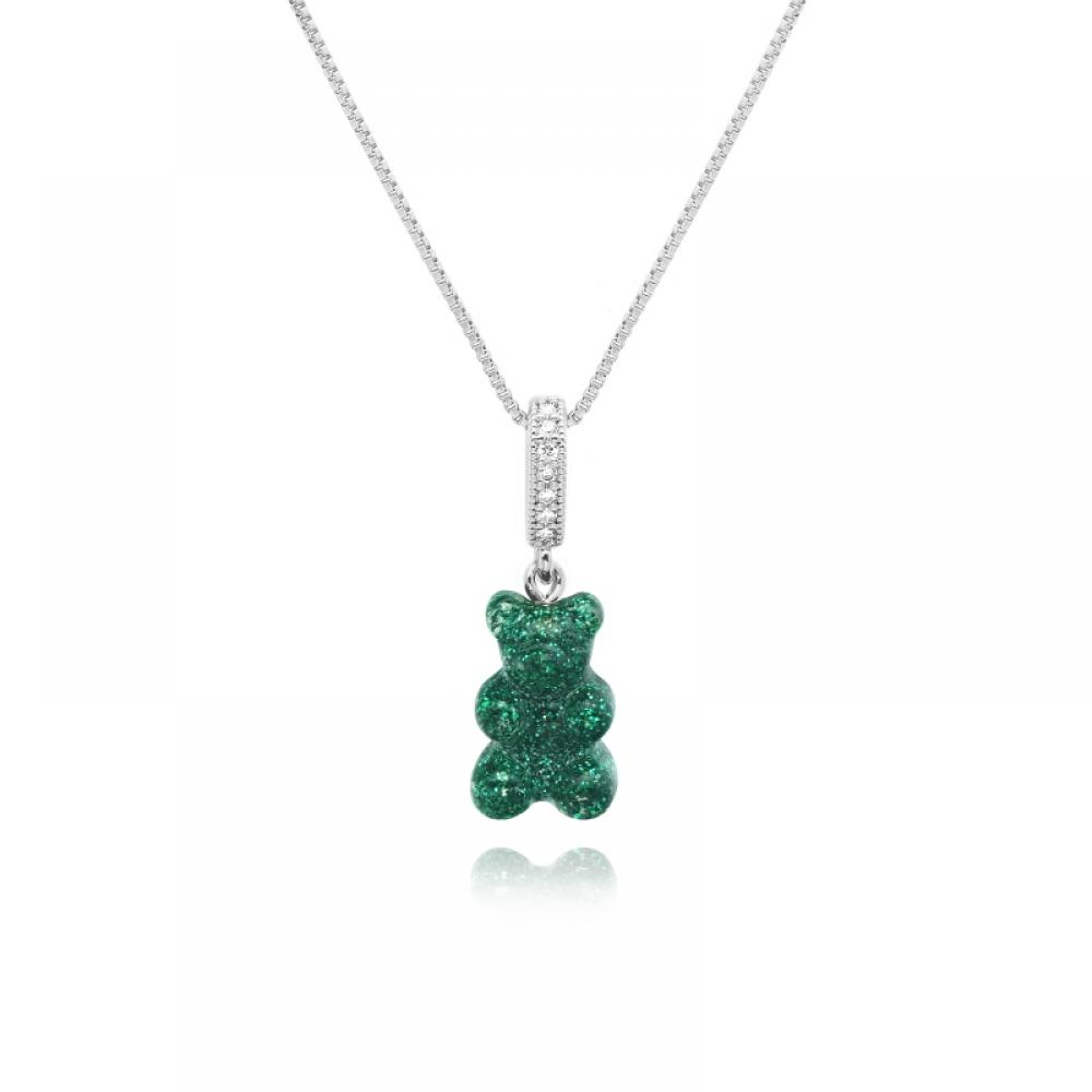 Nostalgia Bear Green Haze Pave Connector Silver