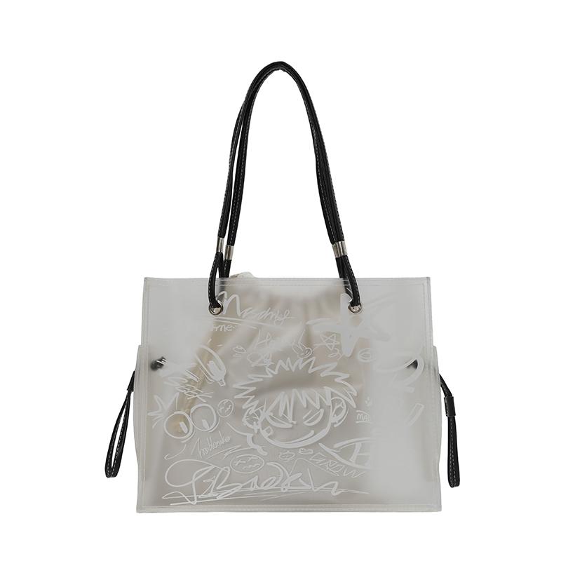 Streetwear Graffiti Clear PVC Tote Bags for Women Hot Sale Large Waterproof Shoulder Bag Casual Y2K Aesthetic Transparent Bag