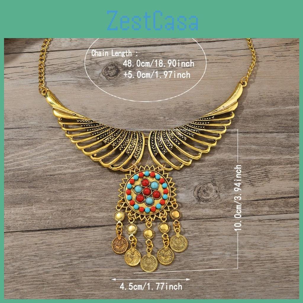 Vintage Inspired Ethnic Coin And Tassel Necklace With Wing Design For Daily