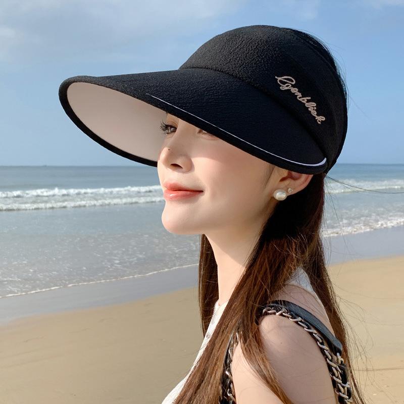 Summer New Hat Women's Outdoor Sports Sunscreen Empty Top Hat Big Edge Sun Hat Solid Color Versatile Sun Hat