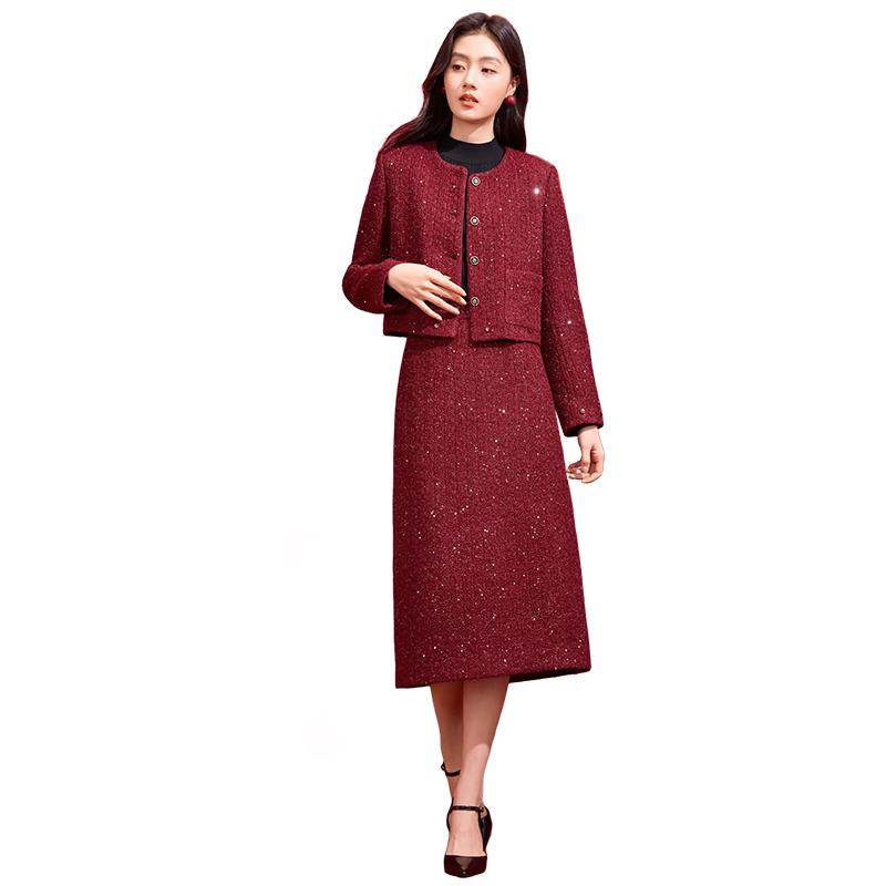 Elegant Red Two-Piece Skirt Set S