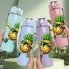 1PC Pineapple Surf Guy Cartoon Print 750ml Color Plastic Sports Water Bottle Leakproof Flip Straw Lid Suitable for Sports Office Home Use