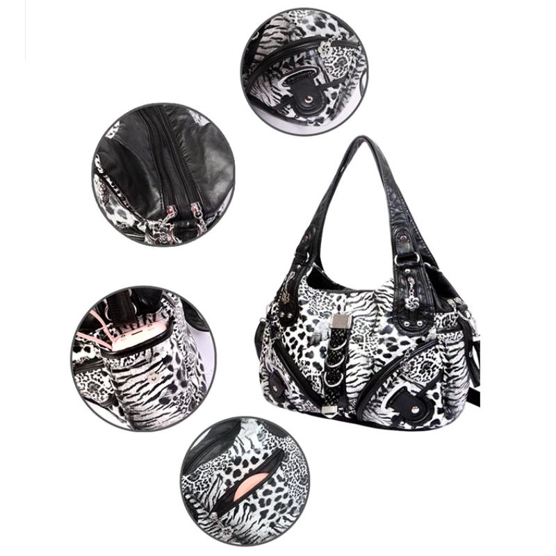 Vintage Leopardenmuster Tragetasche Große Kapazität Mehrere Taschen Vielseitig Schultertasche Umhängetasche Damen Nieten-Design Handtasche